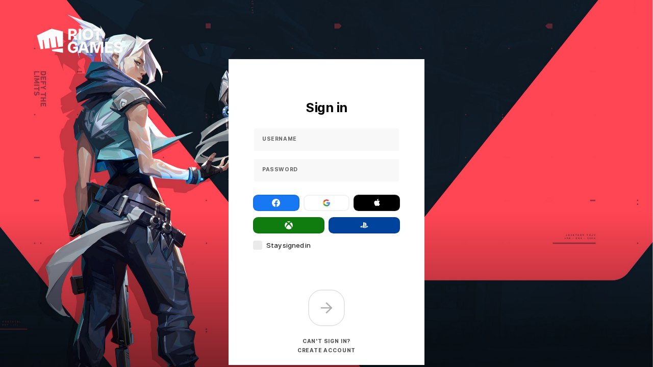 Riot Games official sign-in page